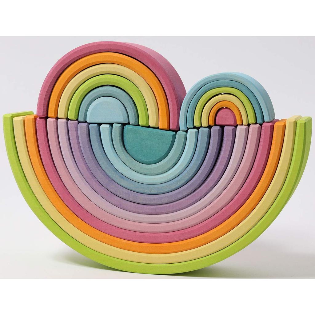 GRIMM'S Toy Educational Toy Building Blocks Interior Figure Play Rainbow Height 5.5 X Width 10.5 X Depth 4cm Rainbow Colored Tunnel Pastel Small