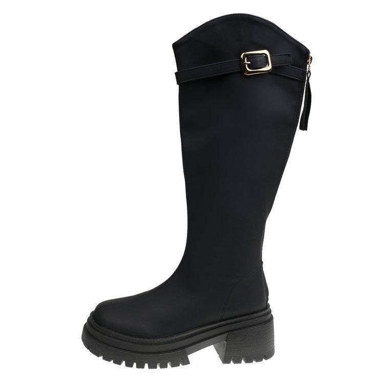 

Сапоги с V-образным вырезом 2025 осень новые универсальные сапоги до колена с ремешком и пряжкой модные и стройнящие универсальные высокие сапоги в рыцарском стиле 35