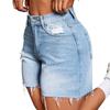 Damen High Waist Jeans-Shorts Straight Fit Jean Shorts Distressed Roh geschnittener Saum Mittlere Dehnbarkeit Süß Frisch Street Style Sommer Freizeitkleidung Unterteile