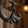 Witch Decor for Home Moon Wind Chime, Gothic Crescent with Black Cat Hanging Bell, Meditation Space Accents Mystical Garden Porch Patio Balcony