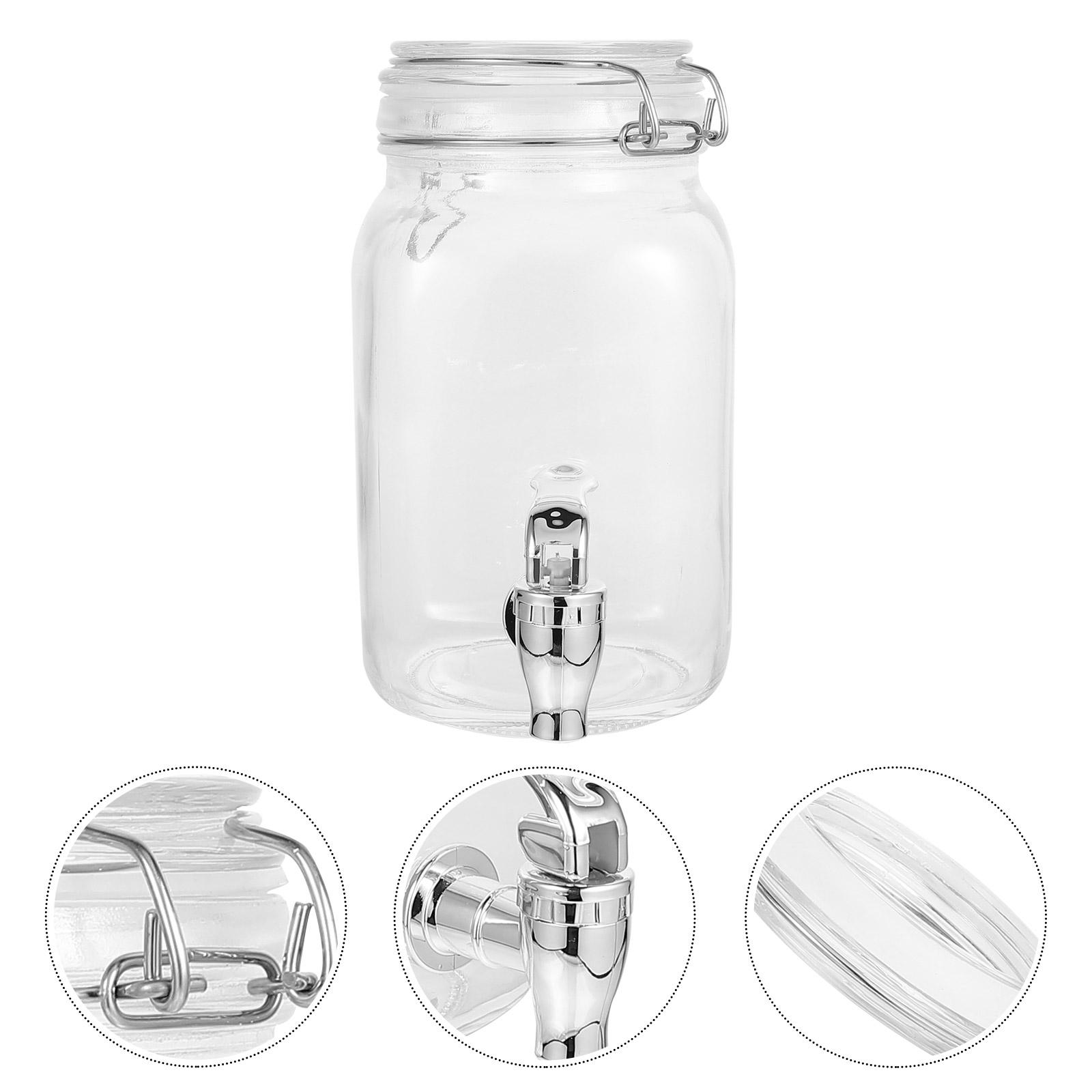 Glass Juice Jar With Tap Drink Dispenser Beverage Spigot Faucet Glass Bottle Kitchen Dining Bar Food Storage Tank