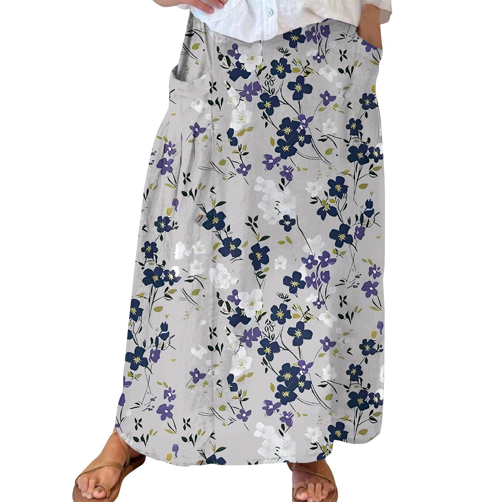 

Женская повседневная свободная юбка-макси в стиле бохо с эластичной резинкой на талии, пляжная, струящаяся, с карманом XXL