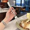 Middagsgaffel i rustfritt stål Langt håndtak Bordgafler Bestikk Fire Tine Salat Dessert Fruktgafler Til Kjøkken Restaurant