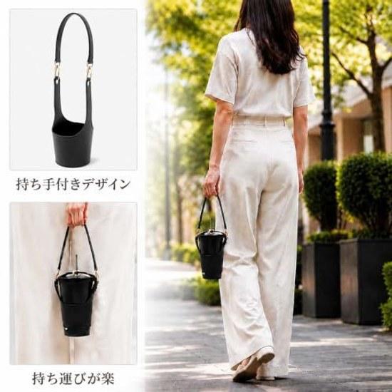 PU leather cup holder waterproof shoulder carry handbag drink black