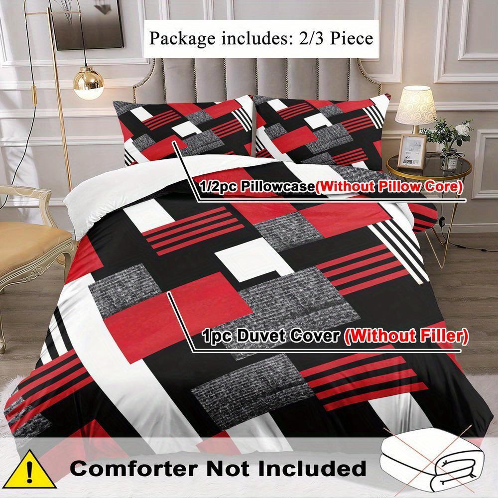 2/3Pcs Geometric Pattern Down Duvet Cover Set - 1 Duvet Cover + 1 Or 2 Pillowcases Fashionable Classic Popular Red Stripe
