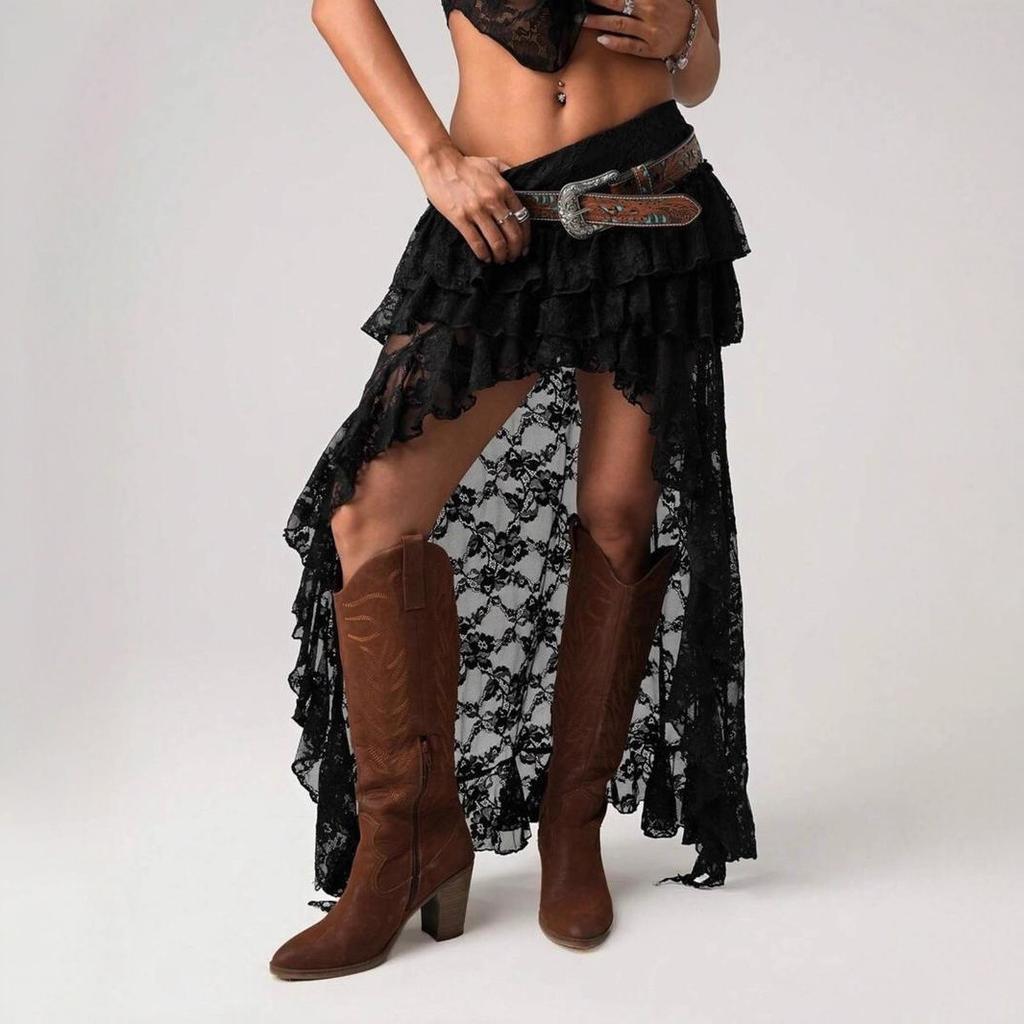 Sommer Europäischer und Amerikanischer Sexy Spitzenrock Cowgirl-Stil Unregelmäßiges Design Damenrock