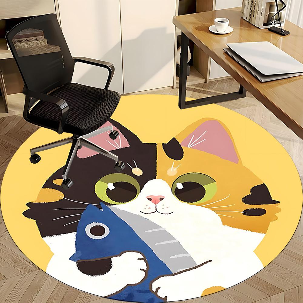 1PC Cat Fish Office Round Area Rug, Indoor Mat Suitable For Office, Under Office Chairs Bedroom Living Room Home Decor, Room DecoT1223066