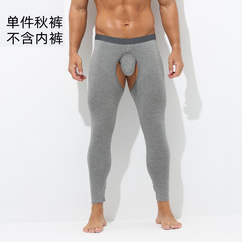 Men Sexy Thermal Underwear Bottoms Gay Open Front Lingerie Leggings Crotchless Nightwear Tights Slim Fit Stretchy Long John Pant