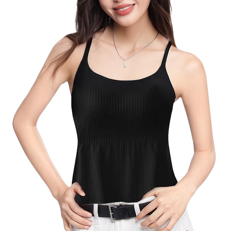 

[veimia] camisole with cup Ladies [Summer saving, slimming & cool look] High elasticity soft shirring U-neck Slender effect Sweat absorbent and quick