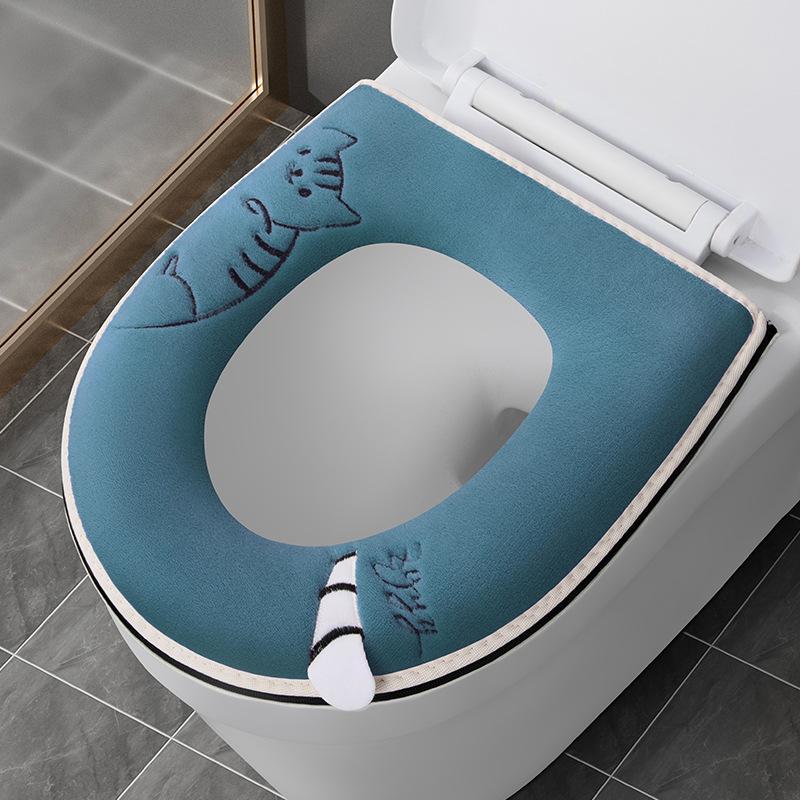 

Милий килимок для унітазу Зимовий м який килимок для сидіння на унітазі на блискавці Зимовий потовщений теплий чохол для туалету Чотири сезони Подушка для горщика синій