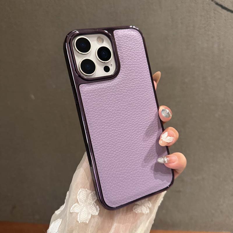 Luxury Plating Litchi Pattern Leather Case for IPhone 17 Air 16 15 14 13 Pro Max 15 Plus 13 Pro 12 Electroplating Phone Cover
