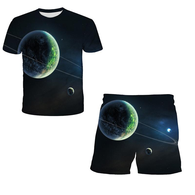 Sommer Neu Weltraum Planet Muster 3D Druck Trainingsanzüge Herren Damen Kurzarm T-Shirt Shorts Sets 2 Stück Sportanzüge Herrenbekleidung