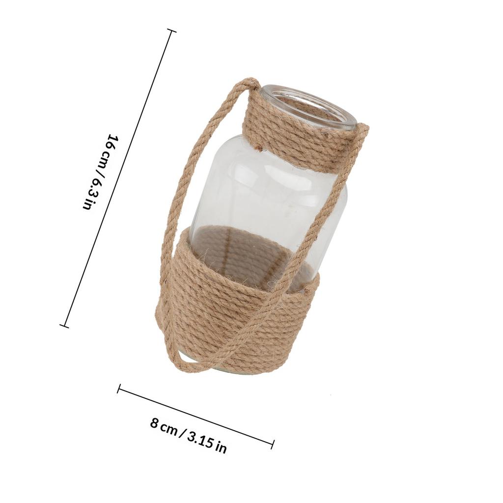 1Pcs Glass Flower Vase Country Style Hydroponic Decorative Rope Woven Vase Home Office Restaurant Decor Accent