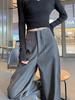 Gray High-Waisted Wide-Leg Suit Pants for Women - Autumn/Winter Casual Drapey Slimming Floor-Length Pants