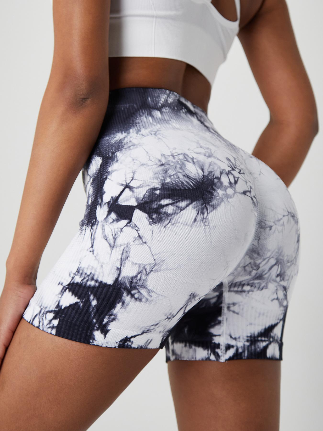 

Sports shorts high waist tie-dye shorts women s peach buttocks yoga fitness pants tie bleaching elastic XS