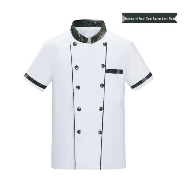 Short-Sleeve Ink Wash Pattern Chef Uniform 4XL-190