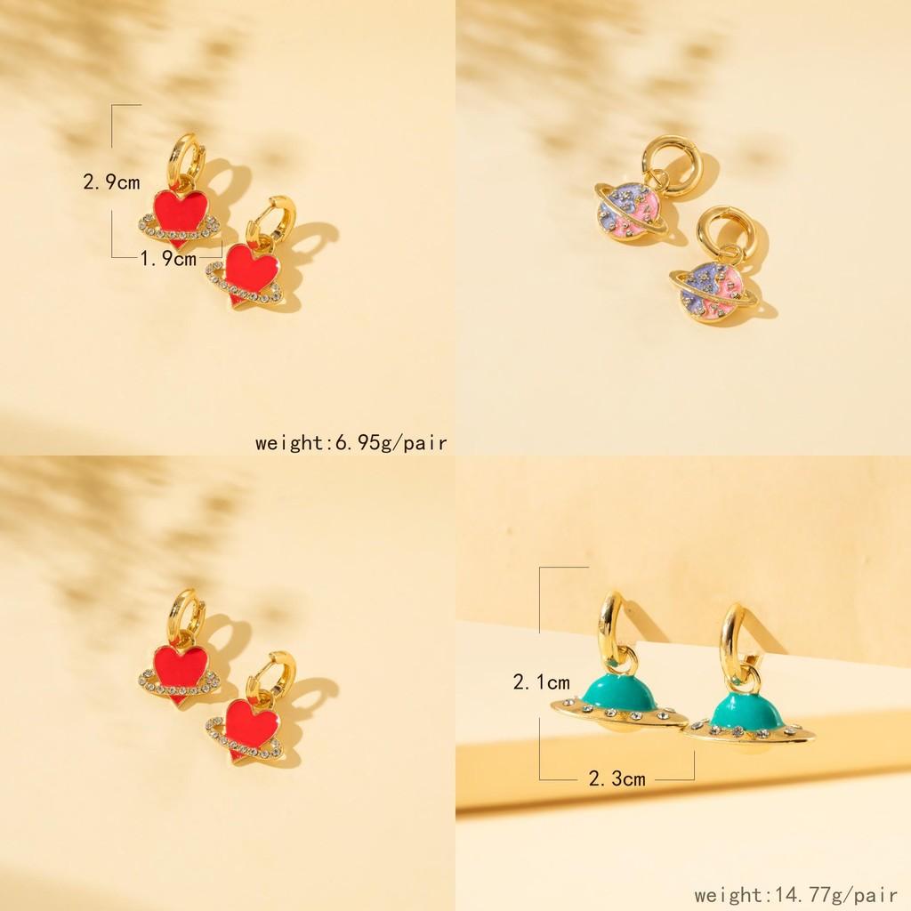 Trendy Winter 2021 Alloy Earrings Stylish Heart And Planet Designs Jewelry