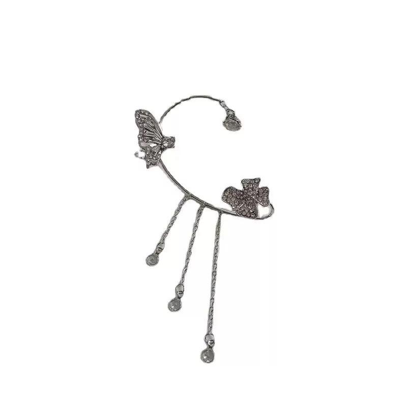 Butterfly Tassel Ear Clips Without Ear Holes Female Temperament Light Luxury High Sense Niche Cold Wind Ear Hanging Ear Bone Clips