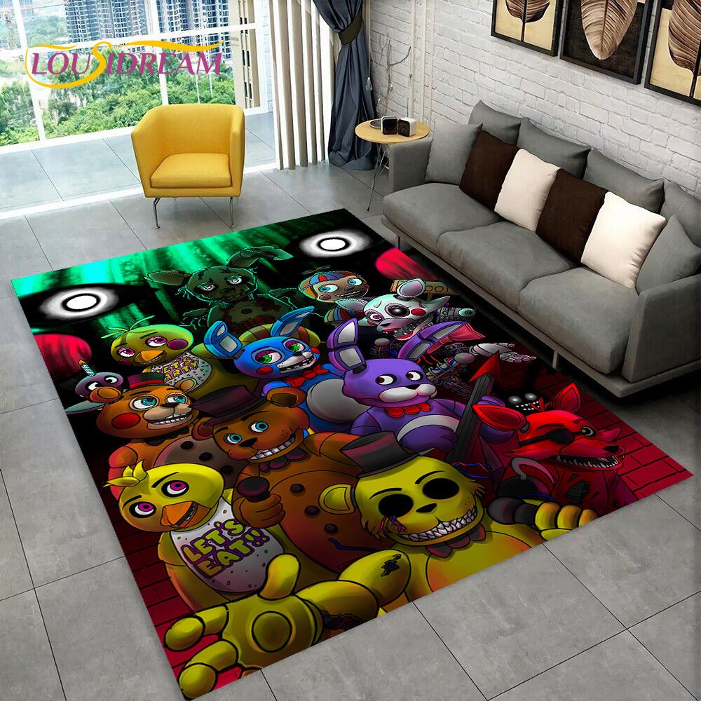 Horror Game FNAF Movie Freddy Bonnie Carpet Rug for Home Living Room Bedroom Sofa Doormat Decor,kids Play Area Rug Non-slip Mat