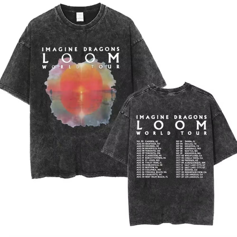 Imagine Dragons Band Tour Loom Nuovo Album Magliette Uomo Donna Moda Stile Hip Hop Retrò Lavata Maglietta Manica Corta Larga