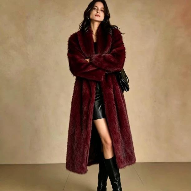 European and American women's clothing fashionable fur coat extended wool coat women's winter temperament warm