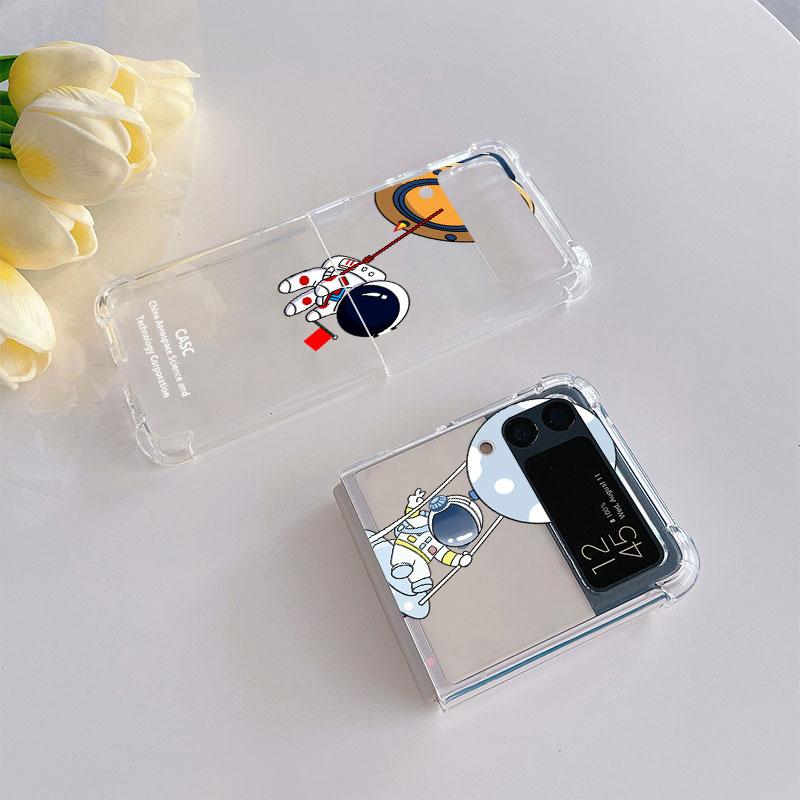 Luksusowe etui na Samsunga Galaxy Z Flip 3 4 5G Funda Z Flip3 Przezroczyste PC Twarde Wstrząsoodporne Tylne Etui na Telefon Uroczy Astronauta Planeta