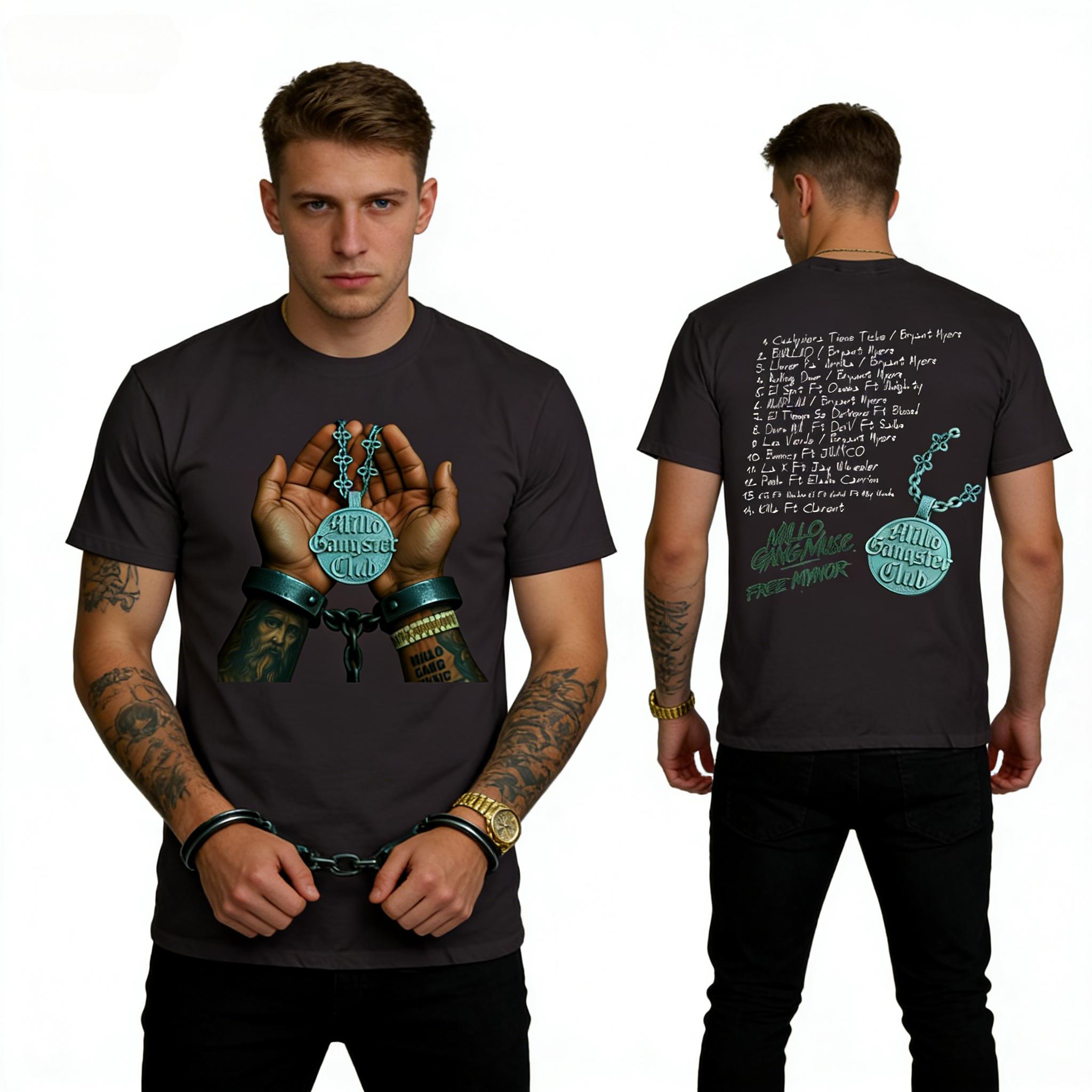 

2026 SpringSummer Bryant Myers Millo Gangster Club Hip Hop Artist Mens and Womens Retro HighQuality TShirt M