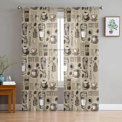 Coffee Coffee Beans Coffee Cup Sheer Curtains For Living Room Bedroom Kids Room Tulle Window Treatment Drapes