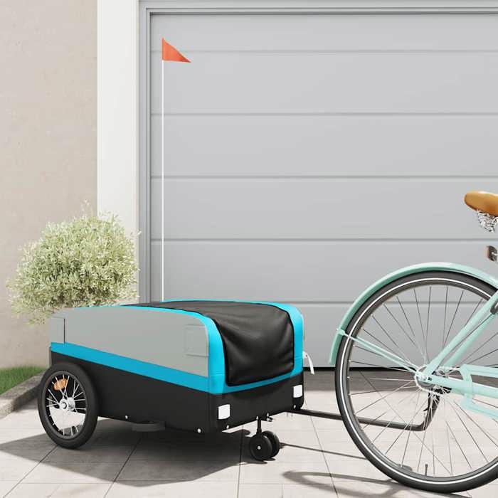 VidaXL Bicycle Trailer, Transport Cart with Safety Flag, Bicycle Stroller with Wheels and Hitch, 94072