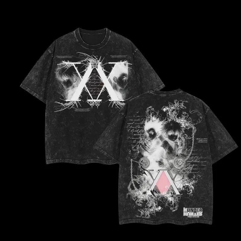 Anime Hunter x Hunter GON Killua Printed Tee Men Women Washed Cotton T-shirts Short Sleeve Vintage T Shirt Harajuku Male Tshirt