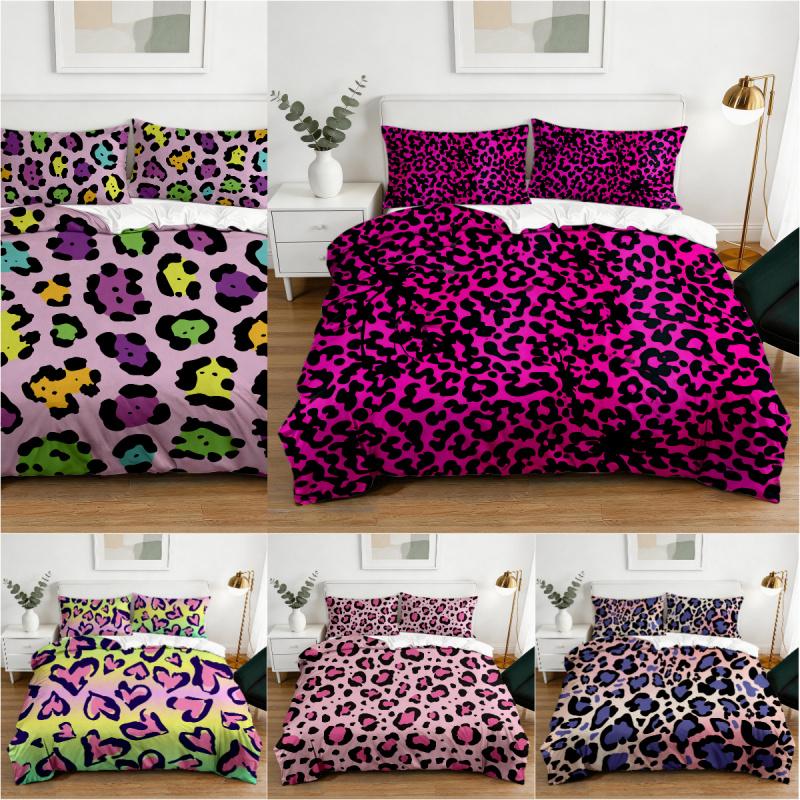 Grosstor Unisex Duvet Cover Set Fashion Leopard Print, Comforter Cover Bedding Set No Filler, Soft Fabric For Family Bedroom Daily Use