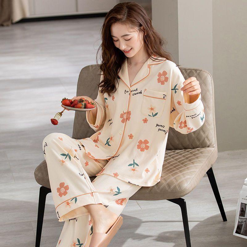 Frühling und Herbst Neue Damen Pyjamas Hausanzug Damen Herbst und Winter Übergröße Monatskleidung Pyjamas Hausanzug