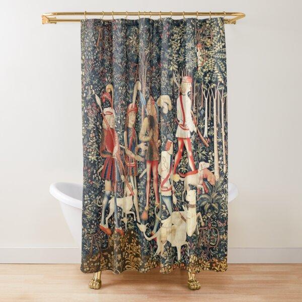 Medieval Deer Hunting Scene Shower Curtain Ladies and Dogs Antique Shower Curtain Animals Retro Vintage Bathroom Curtains Set