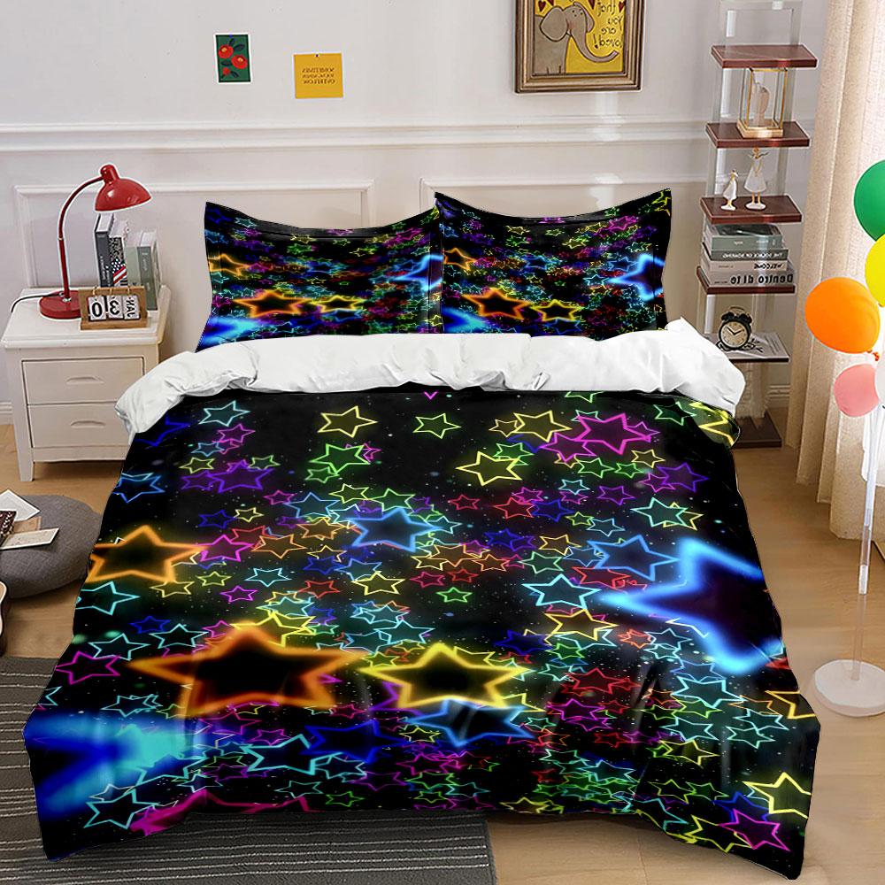 Colorful Neon Star Pattern. Bedding Sets Duvet Cover Sets Duvet Covers Pillowcases(1 * Duvet Cover 2 * Pillowcases Without Duvet Insert)