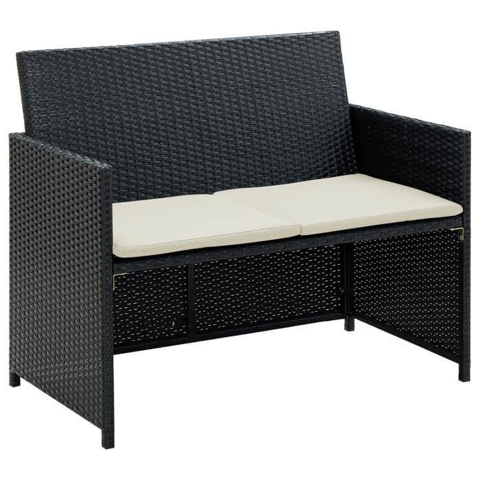 VidaXL Canapé de jardin à 2 places avec coussins Noir Résine tressée