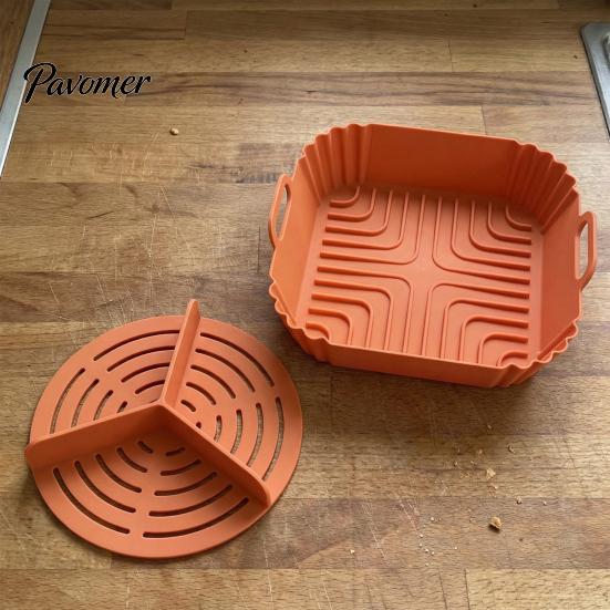 Nonstick Grilling Tray 2PCS Air Fryer Silicone Baking Pan with Handles, Square And Rectangular Microwave Safe Oven Set, Liner for Roasting Steaming