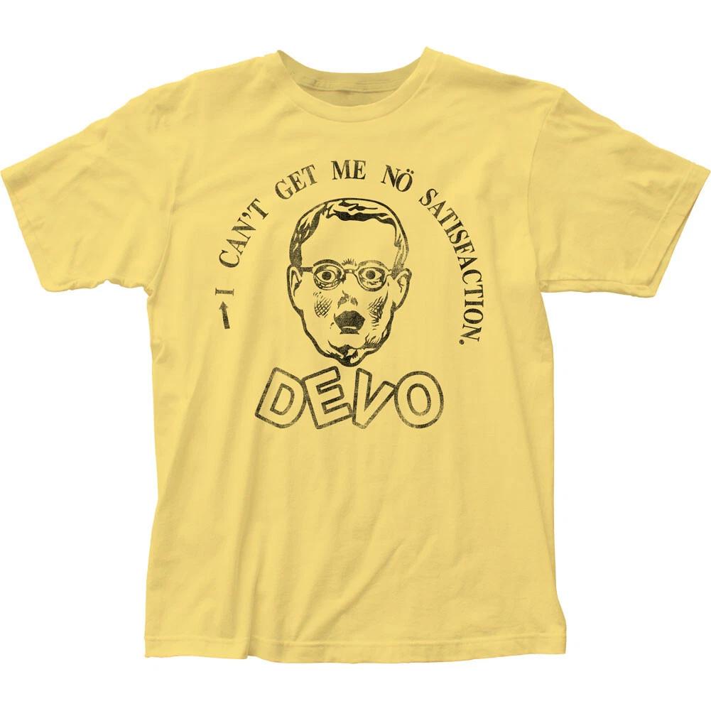 Devo No Satisfaction T Mens T Shirt Rock and Roll Music Classic Band Tee Yellow