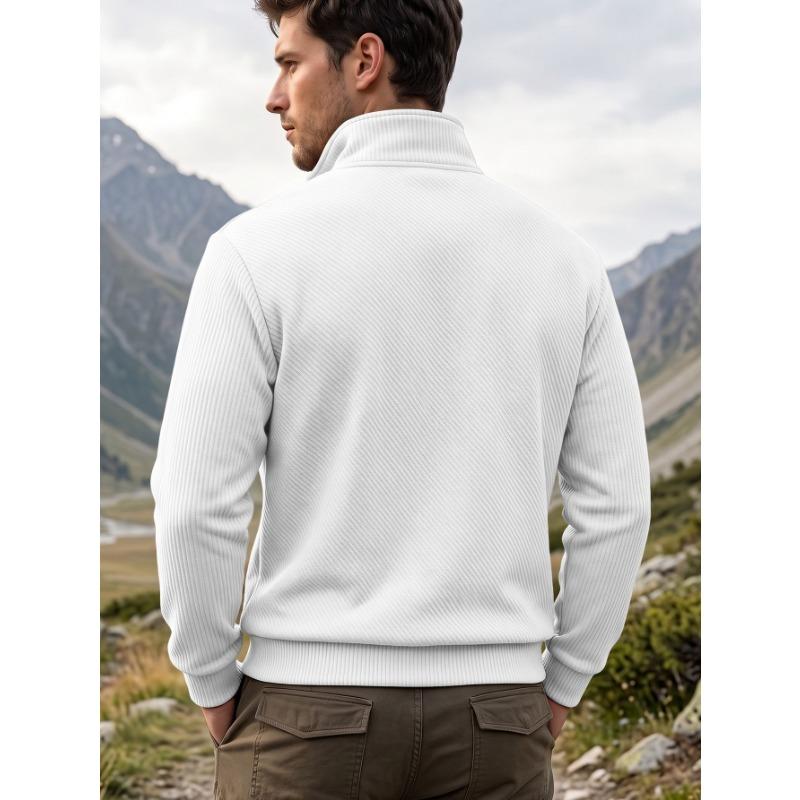 Men S Jacquard Stand Collar Pullover Sweatshirt With Zipper Pocket