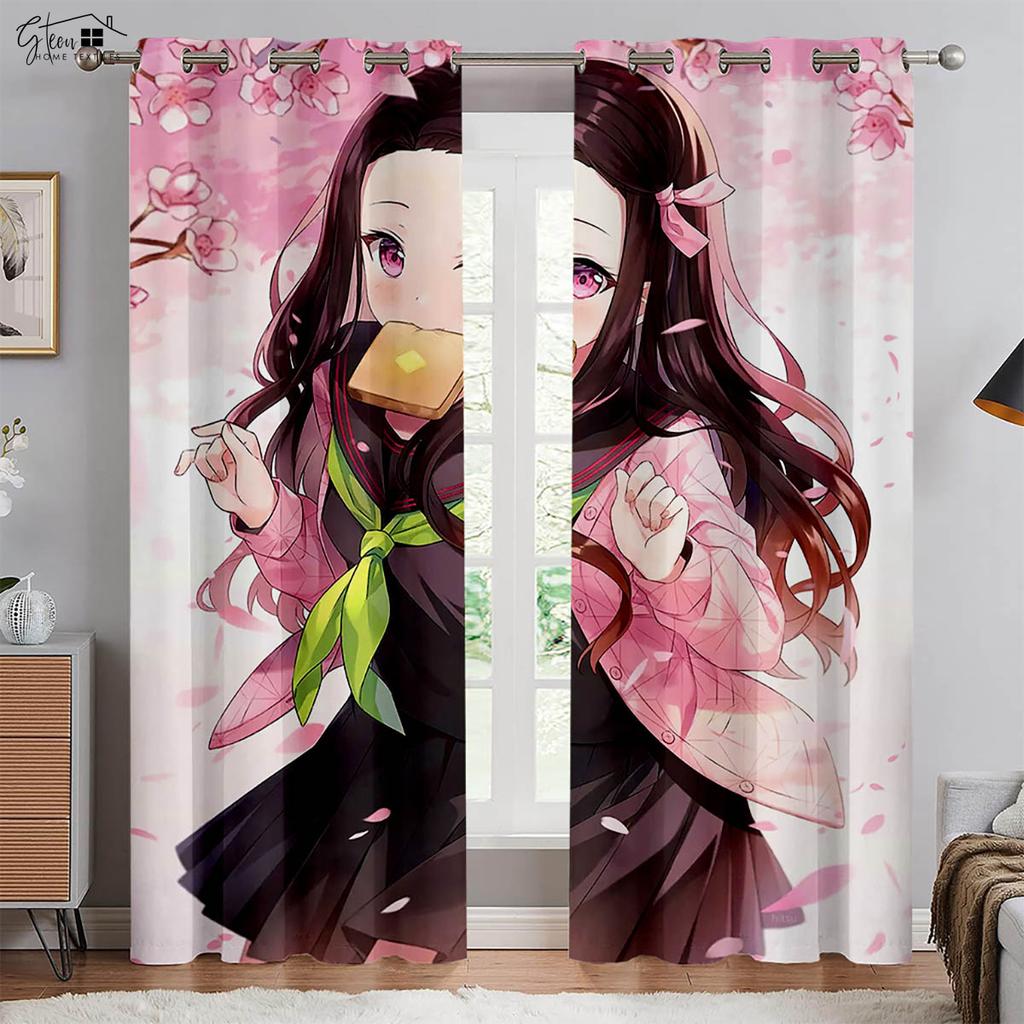 Anime Japanese Cartoon Printed Curtains Restaurant Living Room Bedroom Blackout Heat Insulation Decorative Curtains 2 Pieces