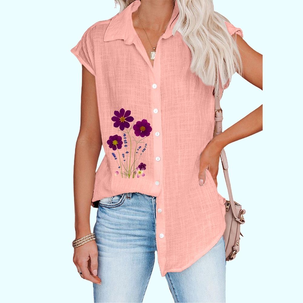 Damenmode Ärmelloses T-Shirt Dünne Lässige Bluse mit Blumendruck Damen Button-Down-Hemd