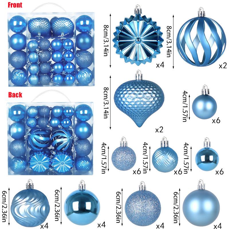 48-Piece Irregular Christmas Ball Ornament Set - 4, 6, 8cm Shiny Decorations