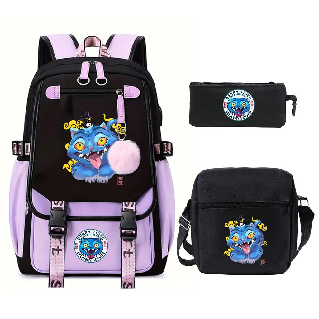 Witch Hunters Cartoon Peripheral Printing Children's Backpack Cross-border New Student School Bag Three-piece Shoulder Bag Pencil Bag