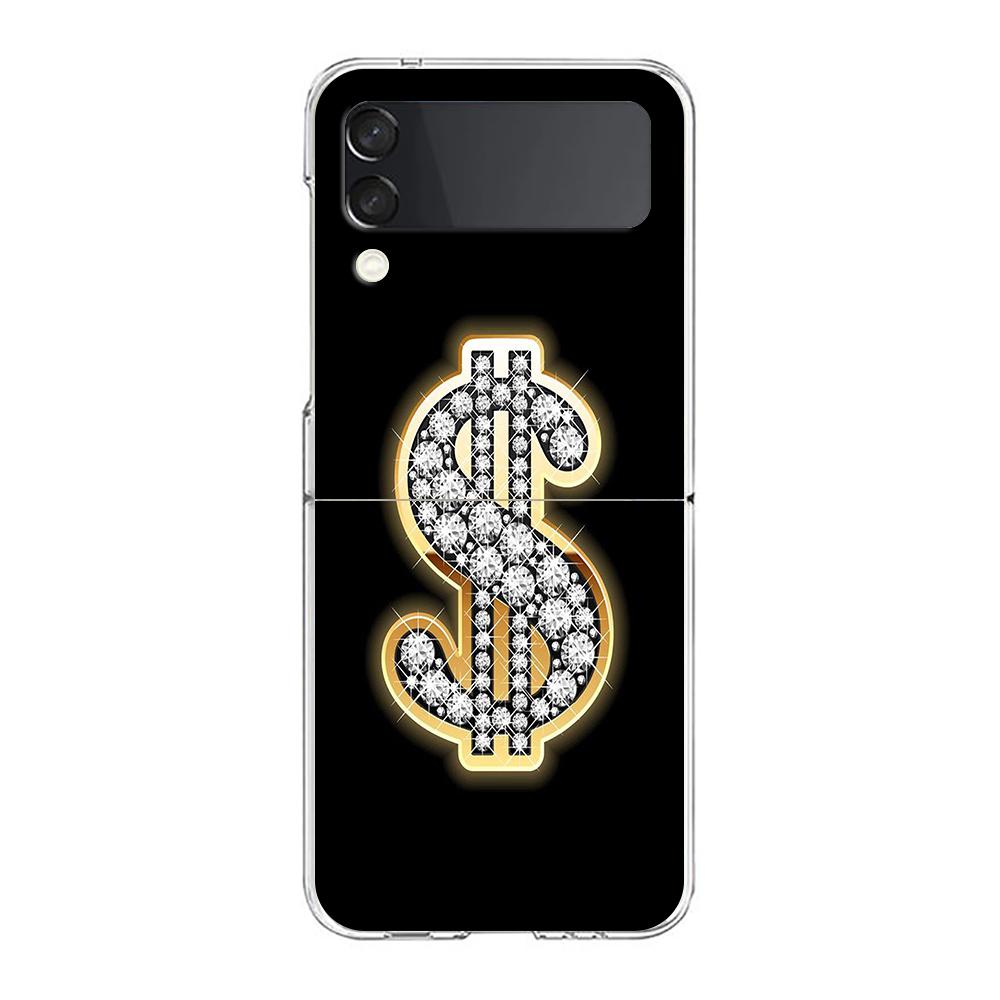 Phone Case For Samsung Galaxy Z Flip 7 6 5 4 3 Clear Hard Folding Cover For Samsung Z Flip6 Flip5 Flip4 Gold Money Pattern