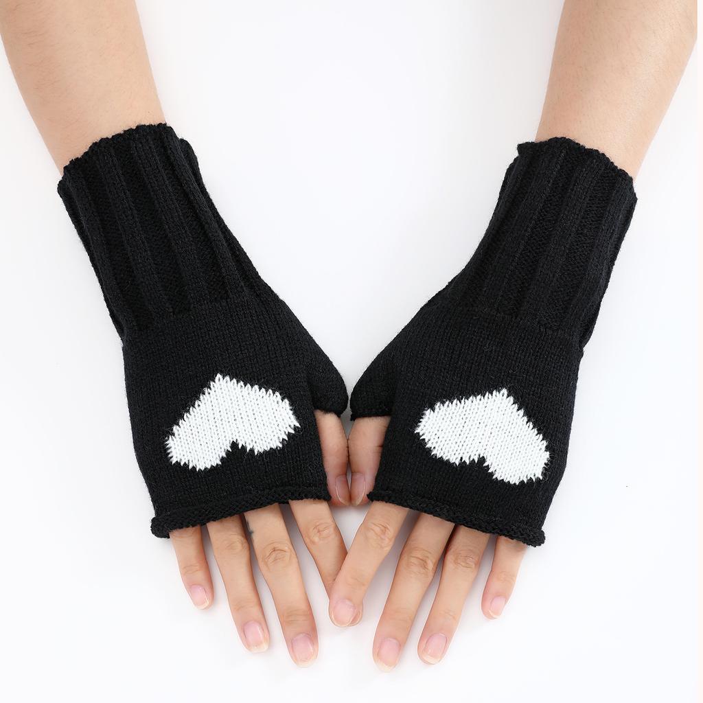 Love Short Cute and Fashionable New Autumn and Winter Knitted Wool Warm Half-finger Fingerless Gloves for Women with Cold Proof Fake Sleeves