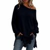 Women's Casual Mid-Length Knit Top with Lace Trim and Side Slit in Colors