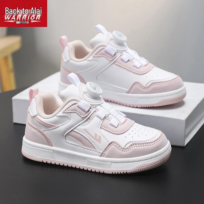 Warrior Kids' Winter 2025 White Leather Sneakers with Rotating Button for Boys and Girls - Versatile Casual Shoes