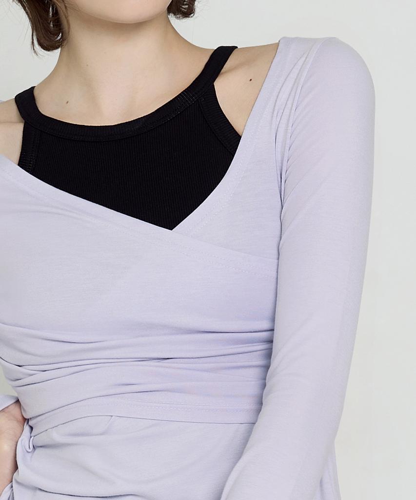 Debiweeo Asymmetrical Wrap Long Sleeve Devi-T0141-Lavender