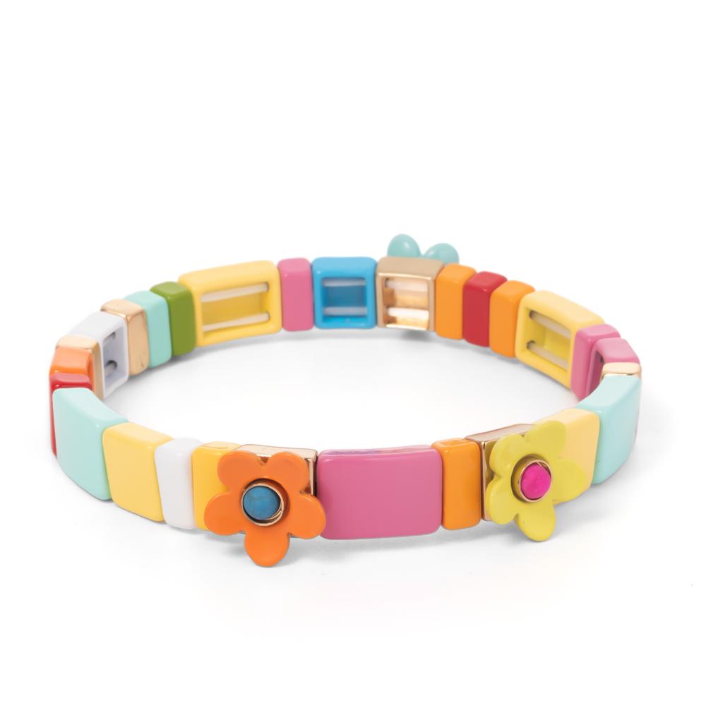 New Fashion Deil Eye Enamel Bangle for Women Colorful Beaded Boho Rectangle Shape Hand Accessory
