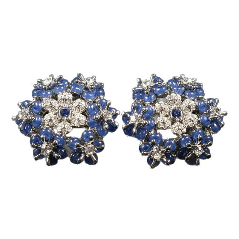 Snowflake Flower Diamond Blue Bead Atmosphere Heavy Industry Hollow Alloy Versatile Light Luxury Earclip Earrings