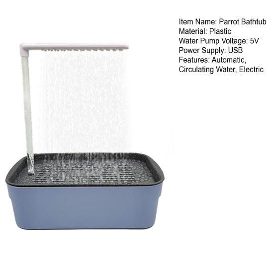Automatic Birds Bath with Pump Electric Parrot Bathtub with Circulating Water Birds Shower Container Cage Accessory for Parakeet Cockatiel African